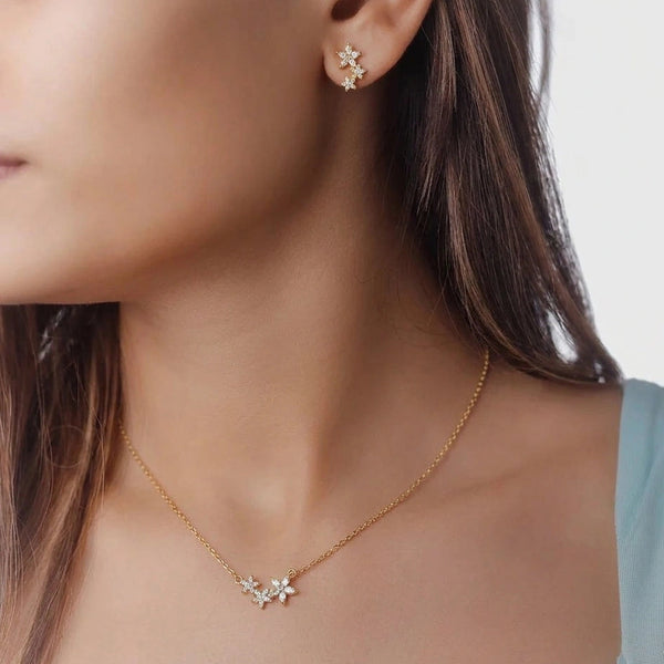 925 Silver Golden Blossom Radiance Earring Set