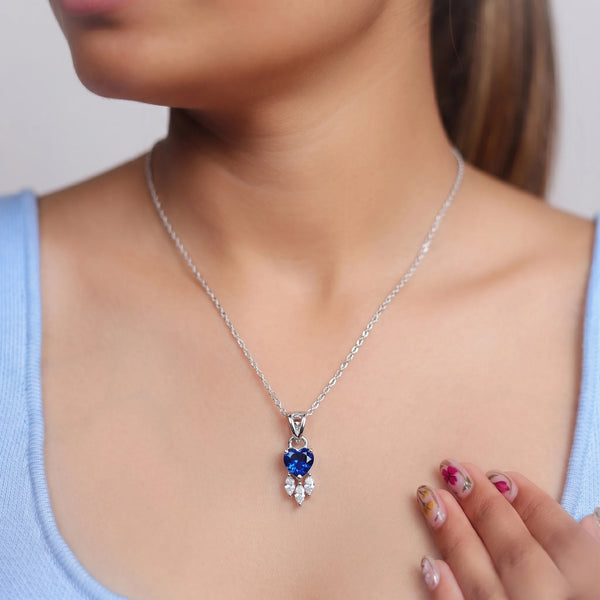 925 Silver Blue Heart Drop Pendant