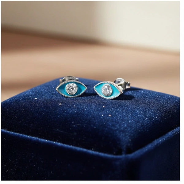 925 Silver Blue Stone Eye Earrings