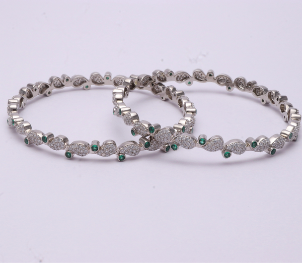 Silver Emerald Dewdrop Bangles