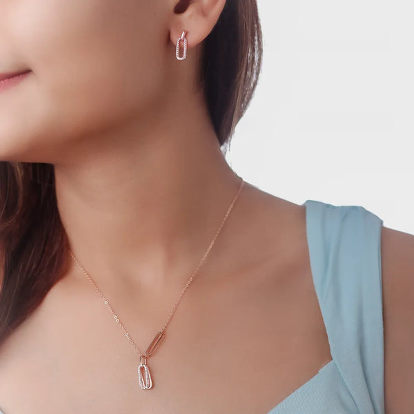 Tassya Rose Gold Link Pendant – Chic 925 silver chain with rose gold link design, perfect for modern and everyday elegance