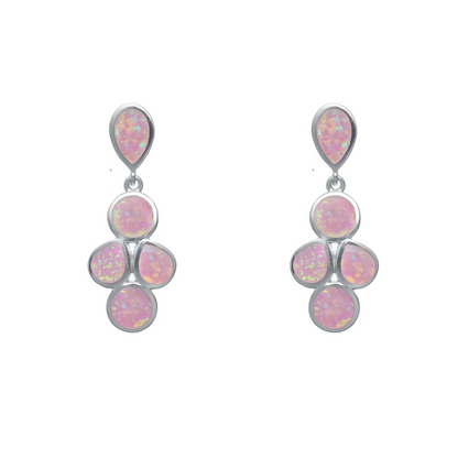 Silver Pink Pear & Round Opal Earrings