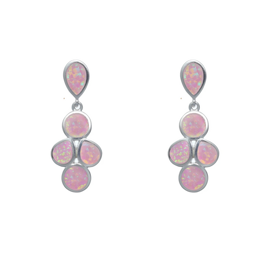 Silver Pink Pear & Round Opal Earrings