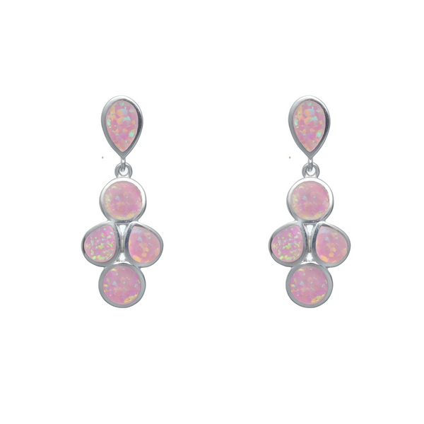 Silver Pink Pear & Round Opal Earrings