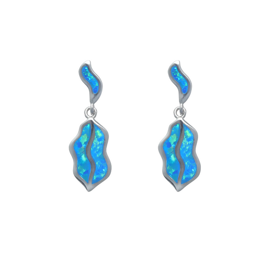 Silver Elegant Blue Opal Drop Earrings