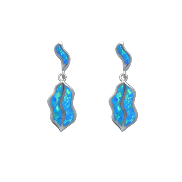 Silver Elegant Blue Opal Drop Earrings