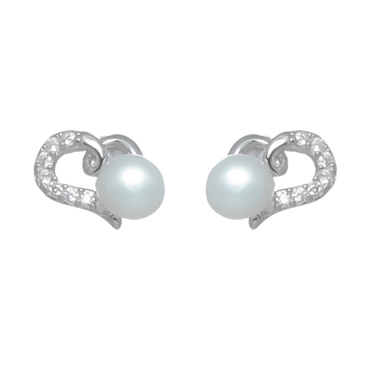 Silver Pearl Heart Earrings