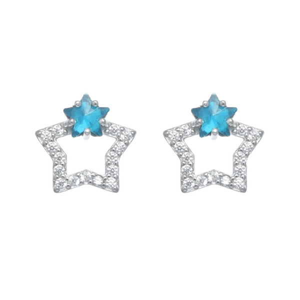 Silver Aquamarine Star Studs