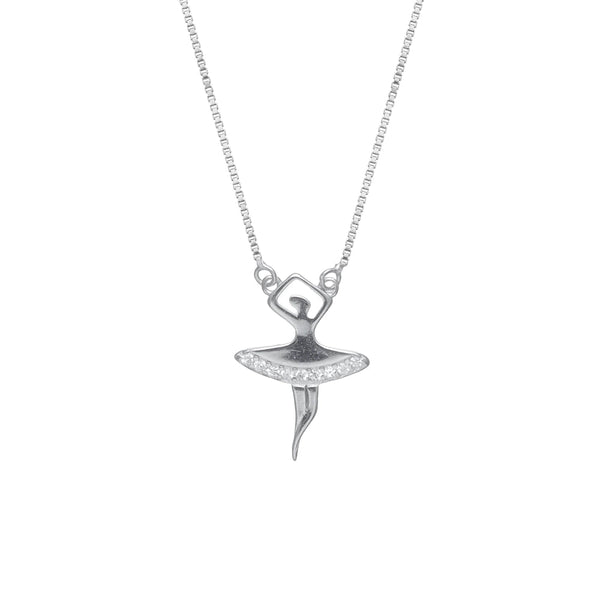 Tassya Silver Ballerina Sparkle sterling silver chain pendant