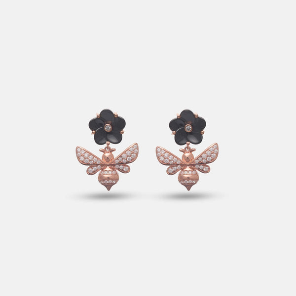 Black Rosegold Bee Earrings - tassyasilver.com