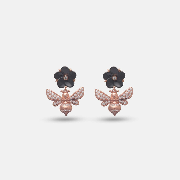 Black Rosegold Bee Earrings - tassyasilver.com
