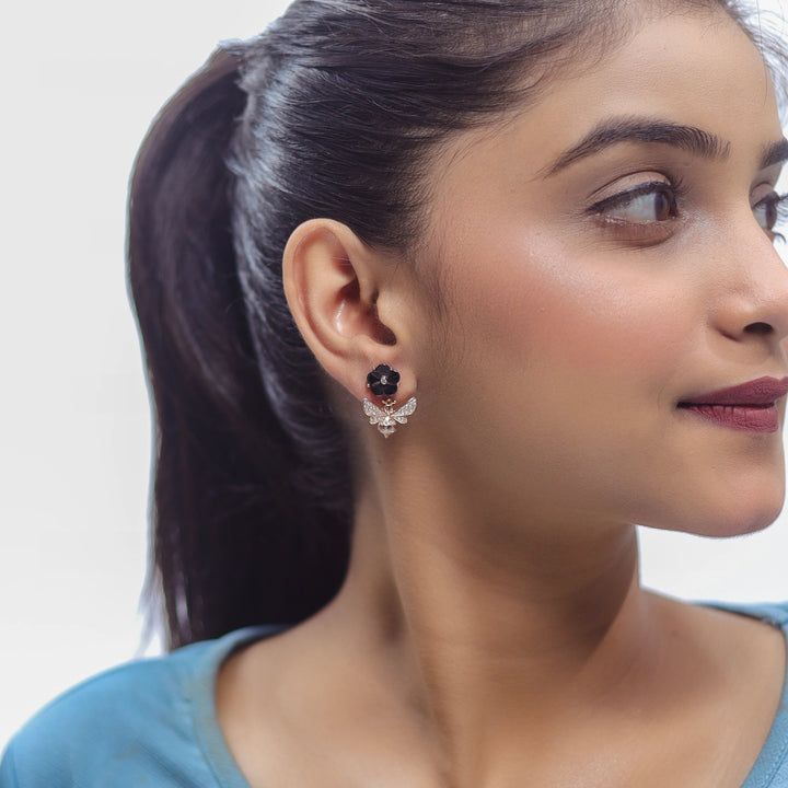 Black Rosegold Bee Earrings - tassyasilver.com