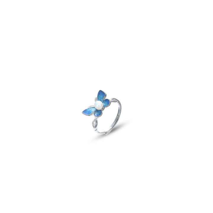 Blue Butterfly Pearl Ring - tassyasilver.com