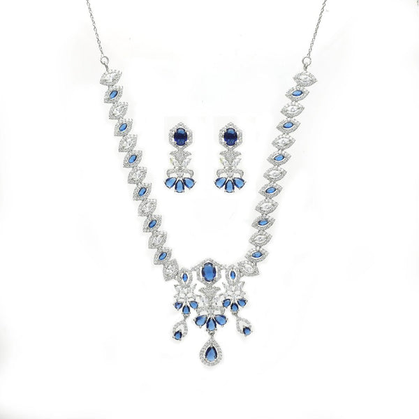 Tassya Silver Blue Diamond sterling silver necklace set
