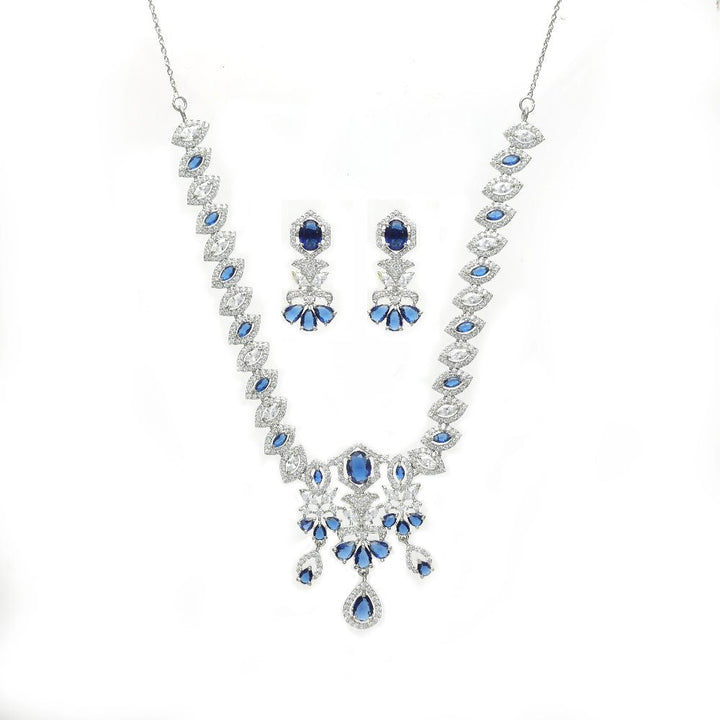 Tassya Silver Blue Diamond sterling silver necklace set