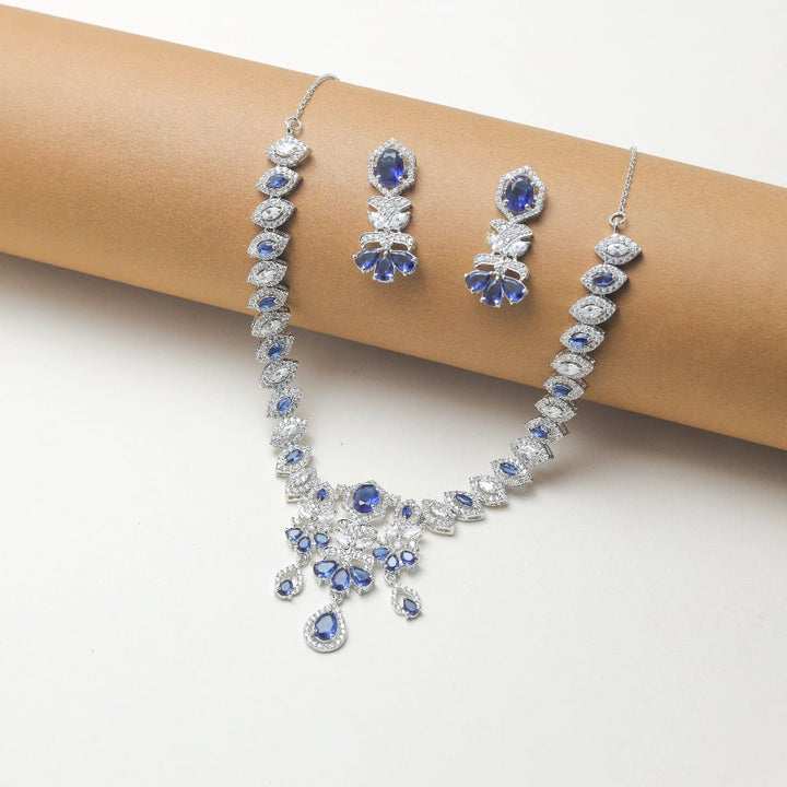 Blue diamond necklace set - tassyasilver.com