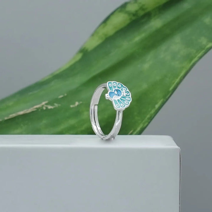 Blue Peacock Charm Ring - tassyasilver.com