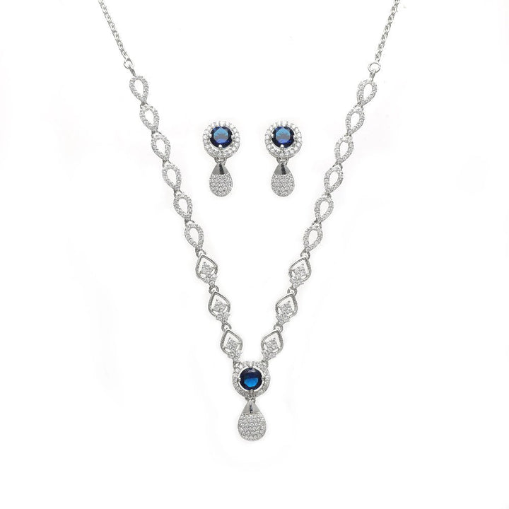 Tassya Silver Blue Teardrop 925 silver necklace set