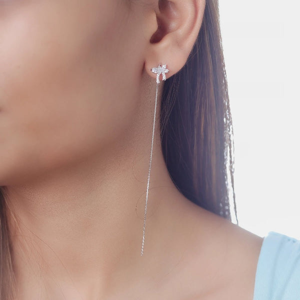 Tassya Silver Crystal Flutter sterling silver threader earrings