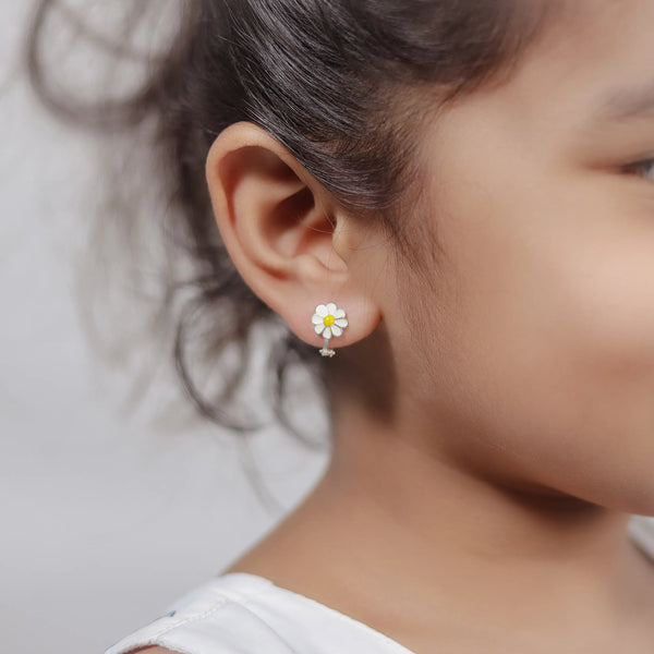 Tassya Silver Daisy Bloom sterling silver hoop earrings