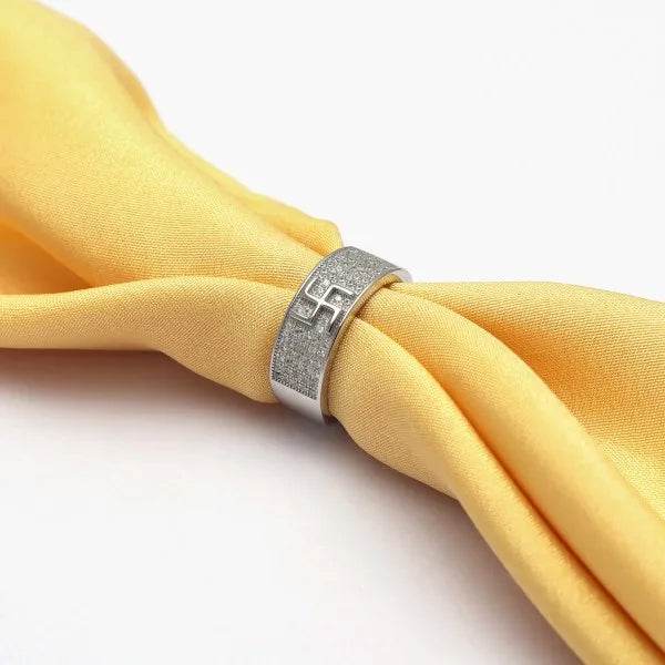 Diamond coated swastik sliver band Ring - tassyasilver.com