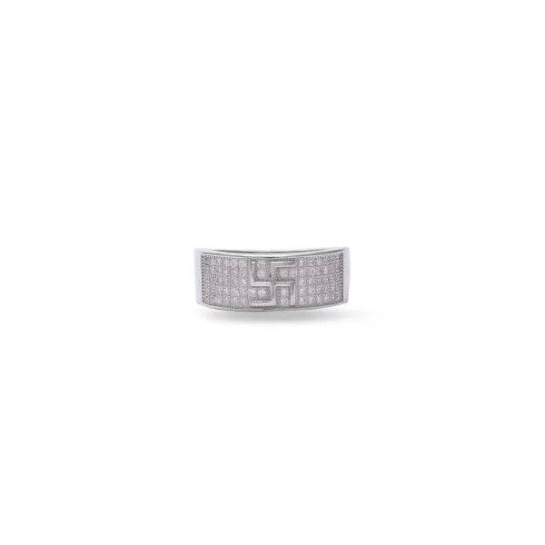 Diamond coated swastik sliver band Ring - tassyasilver.com