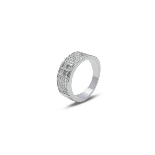Diamond coated swastik sliver band Ring - tassyasilver.com