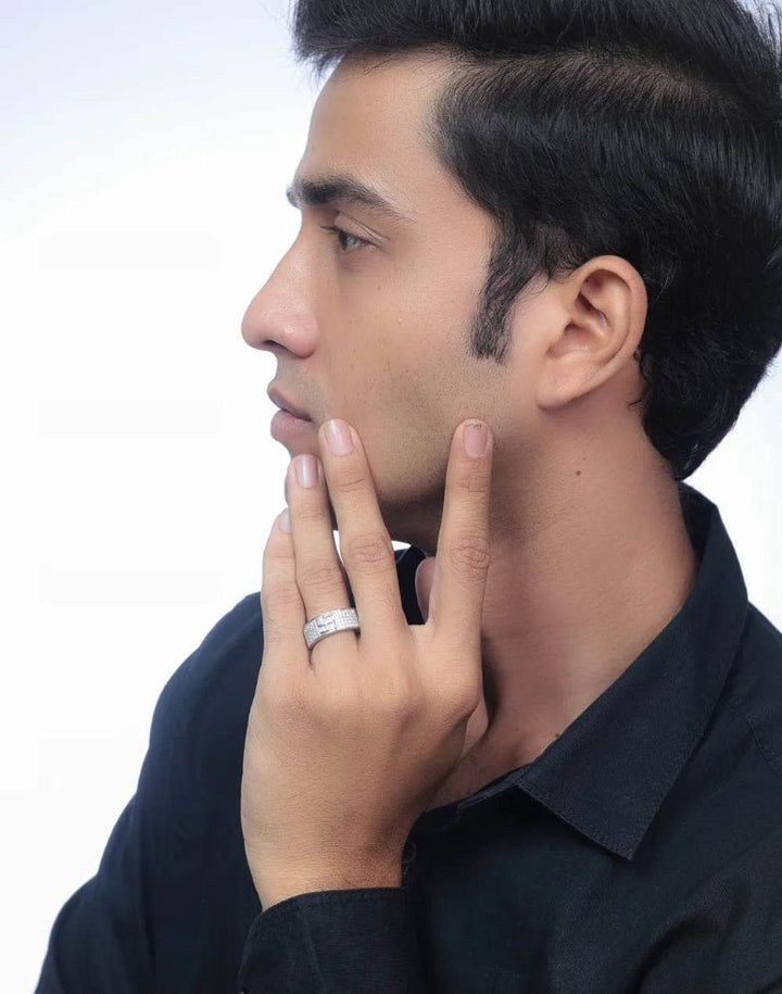 Diamond coated swastik sliver band Ring - tassyasilver.com