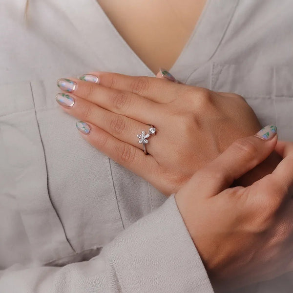 Dual Bloom Sparkle Ring - tassyasilver.com