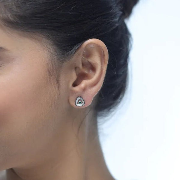 Emerald Gleam Triangle Studs - tassyasilver.com