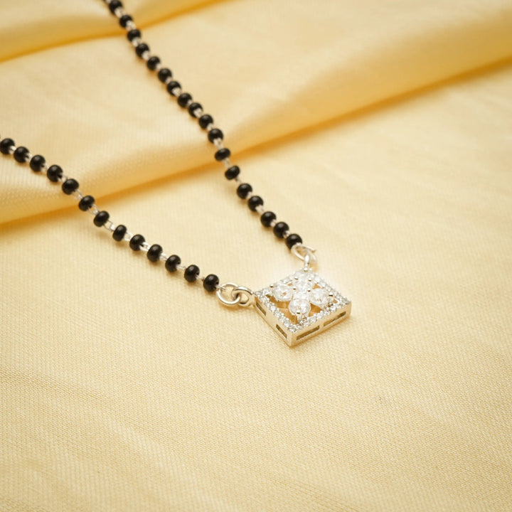 Floral Square Silver Mangalsutra - tassyasilver.com