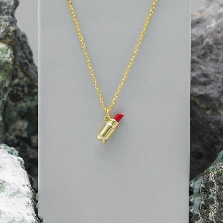 Golden Charming Lipstick Chain Pendant - tassyasilver.com
