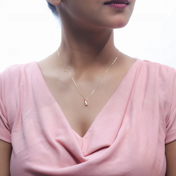 925 Silver Golden Charming Lipstick Chain Pendant