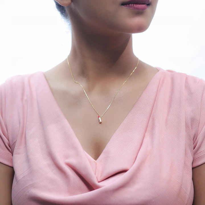 Tassya Silver Golden Charming Lipstick sterling silver chain pendant