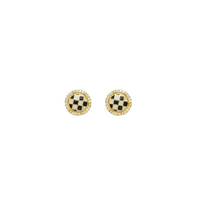 Golden Checkered Halo Studs - tassyasilver.com