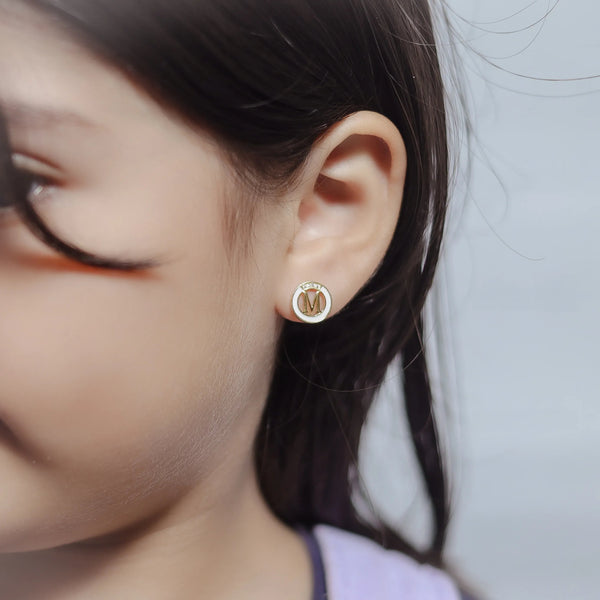 925 Silver Golden Initial M Studs for Baby