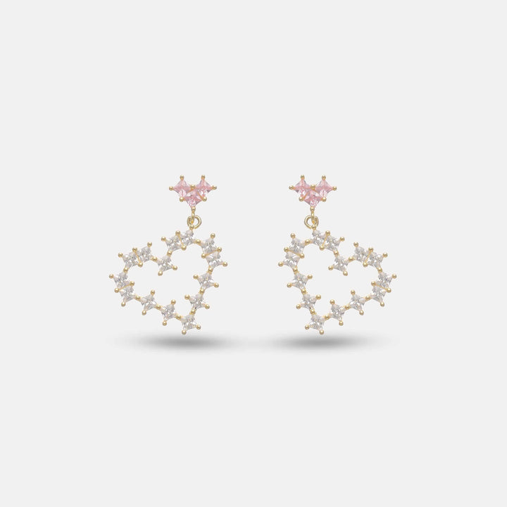 Golden Pink Heart Earrings - tassyasilver.com