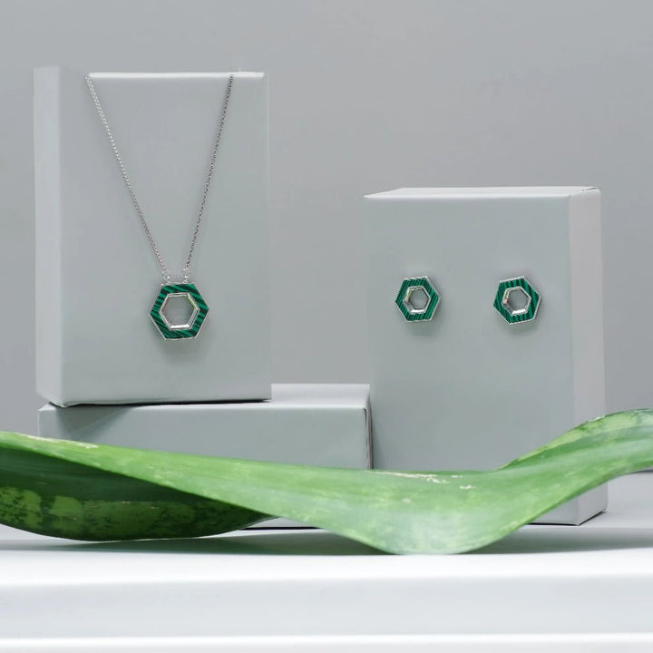 Green Emerald Hexagon Chain Pendant Top - tassyasilver.com