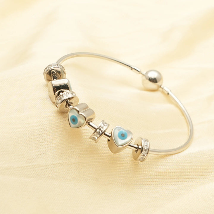 Hearted Evil Eye Charm Kada - tassyasilver.com
