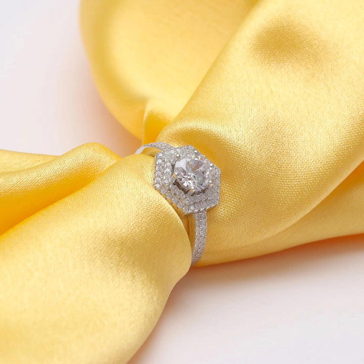 Hexagon - Shaped Centre Diamond Ring - tassyasilver.com