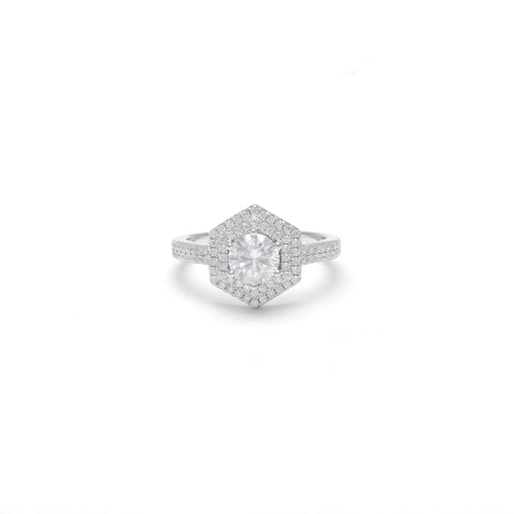 Hexagon - Shaped Centre Diamond Ring - tassyasilver.com
