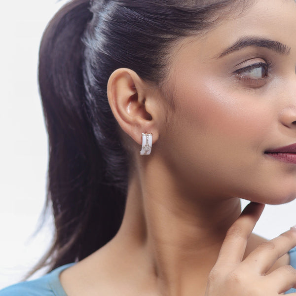 925 Silver Ivory Clover Royale Hoop Earrings