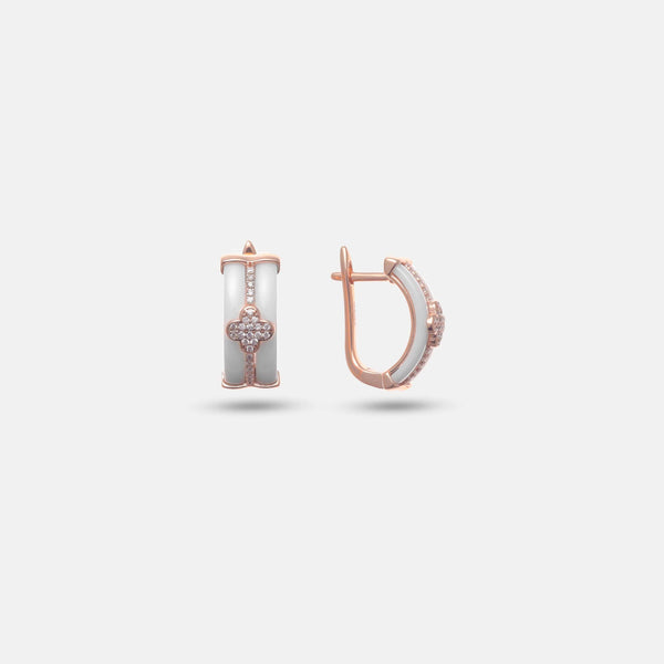 925 Silver Ivory Clover Royale Hoop Earrings