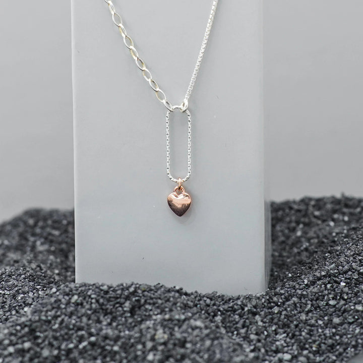Mixed Metal Heart Charm Chain Pendant - tassyasilver.com