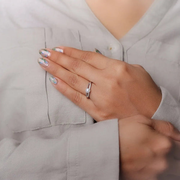 Paved Pearl Stream Ring - tassyasilver.com