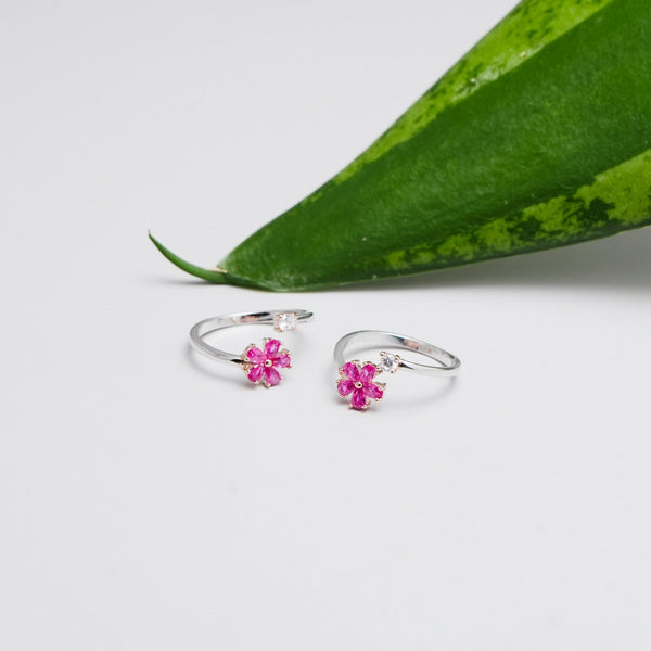 Pink Petal Charm Toe Rings - tassyasilver.com