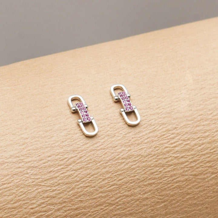 Pink Spark Link Stud Earrings - tassyasilver.com