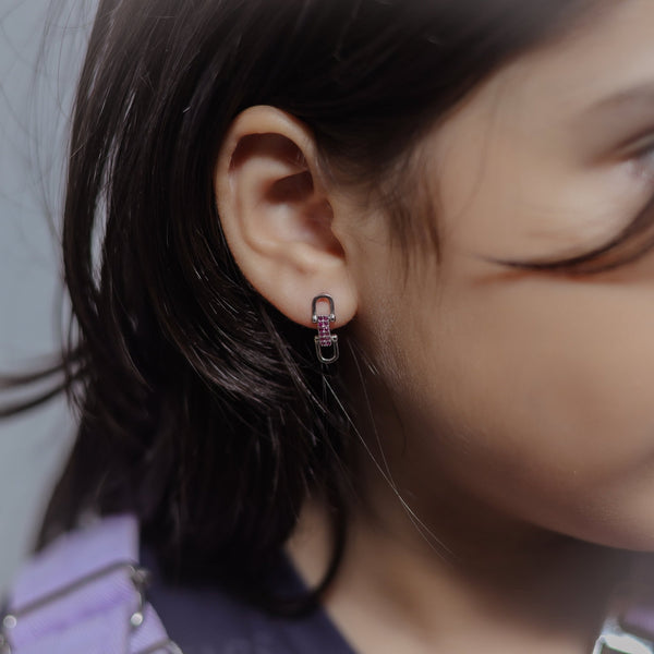 Tassya Silver Pink Spark Link sterling silver stud earrings