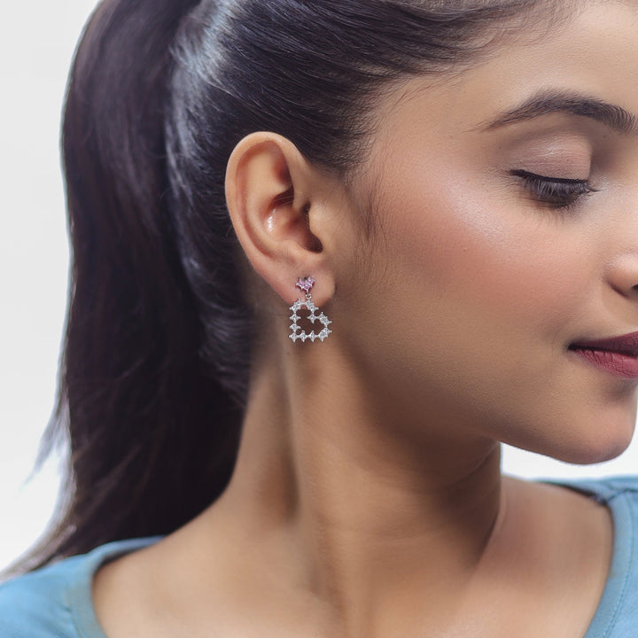 Pink Stone Heart Earrings - tassyasilver.com