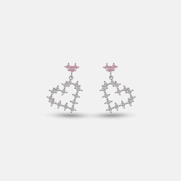 Pink Stone Heart Earrings - tassyasilver.com
